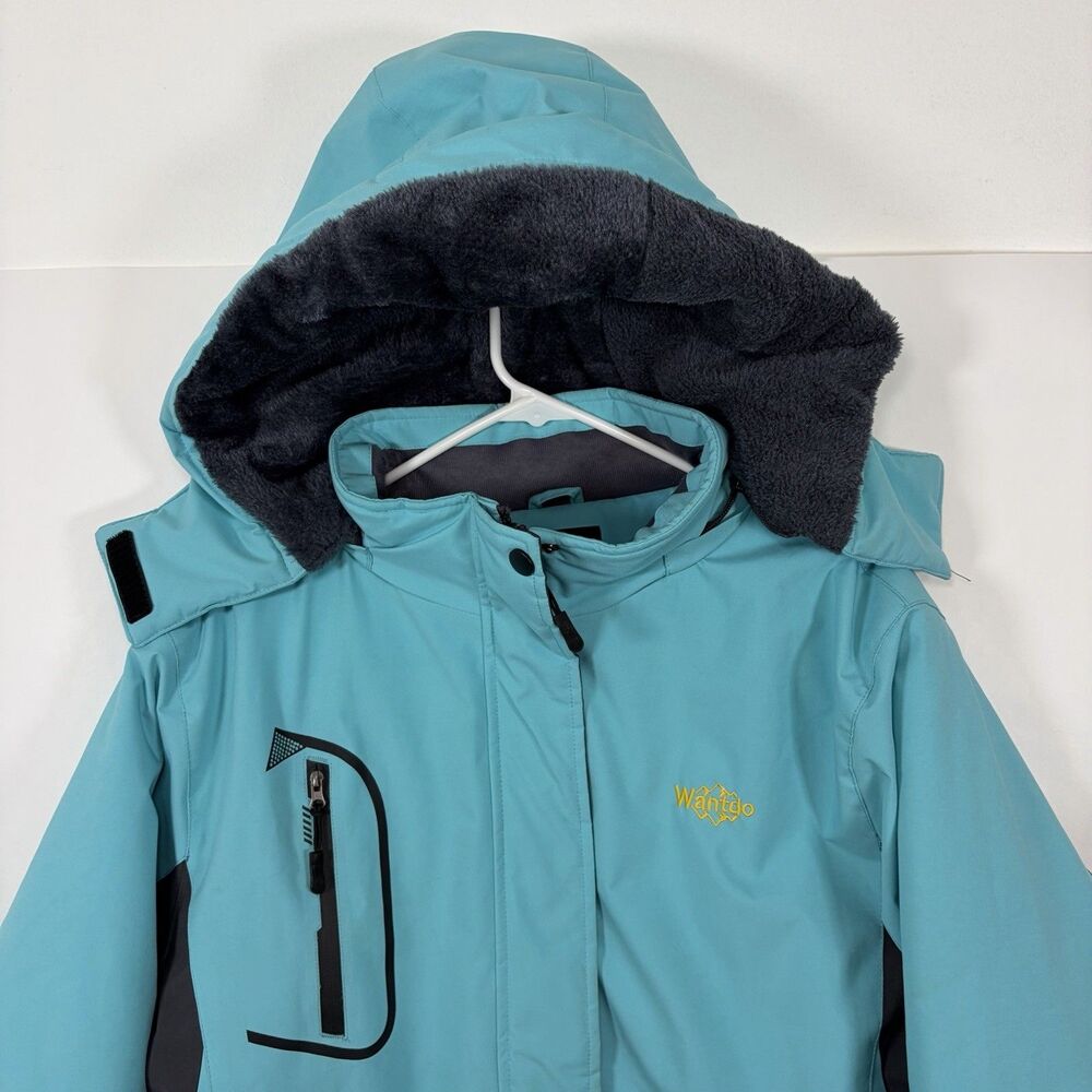Wantdo Ski Snowboard Jacket Women Large Light Blue Fleece Lined Insulated Hooded - Picture 2 of 16